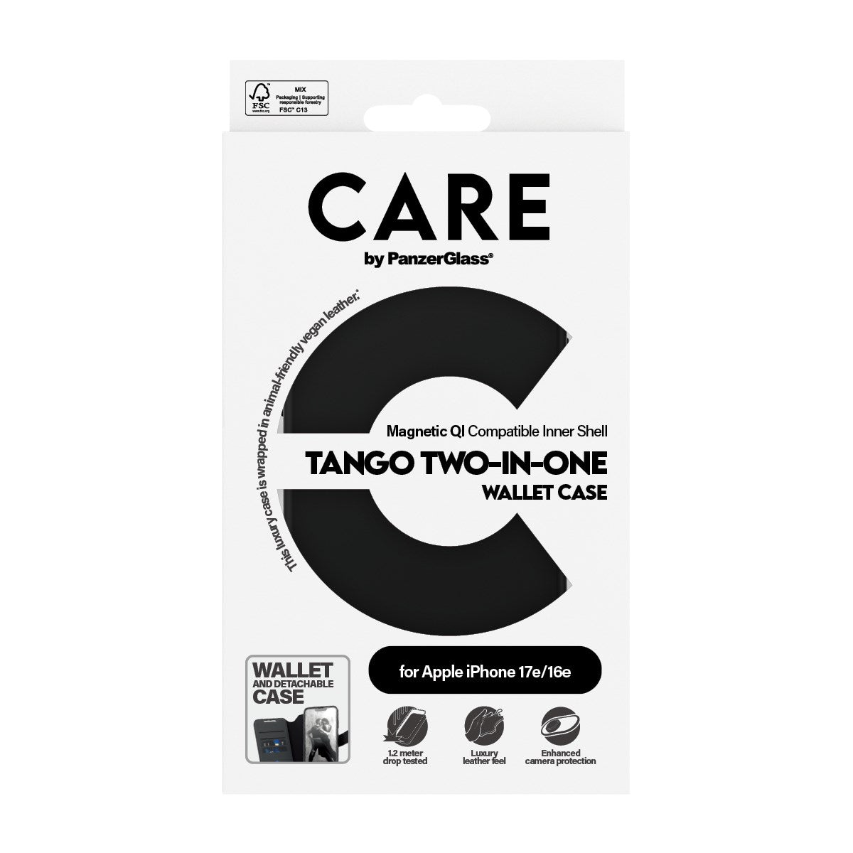 CARE™ by PanzerGlass® Tango 2-in-1 Wallet Case m. Qi iPhone 17e | 16e